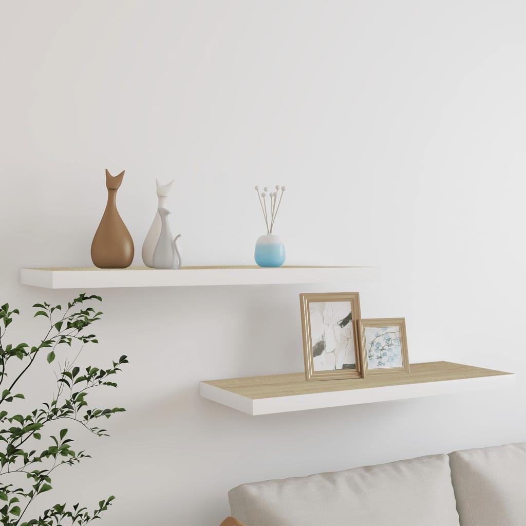 Floating Wall Shelves 2 pcs Oak and White 31.5"x9.3"x1.5" MDF at Set Shop and Smile