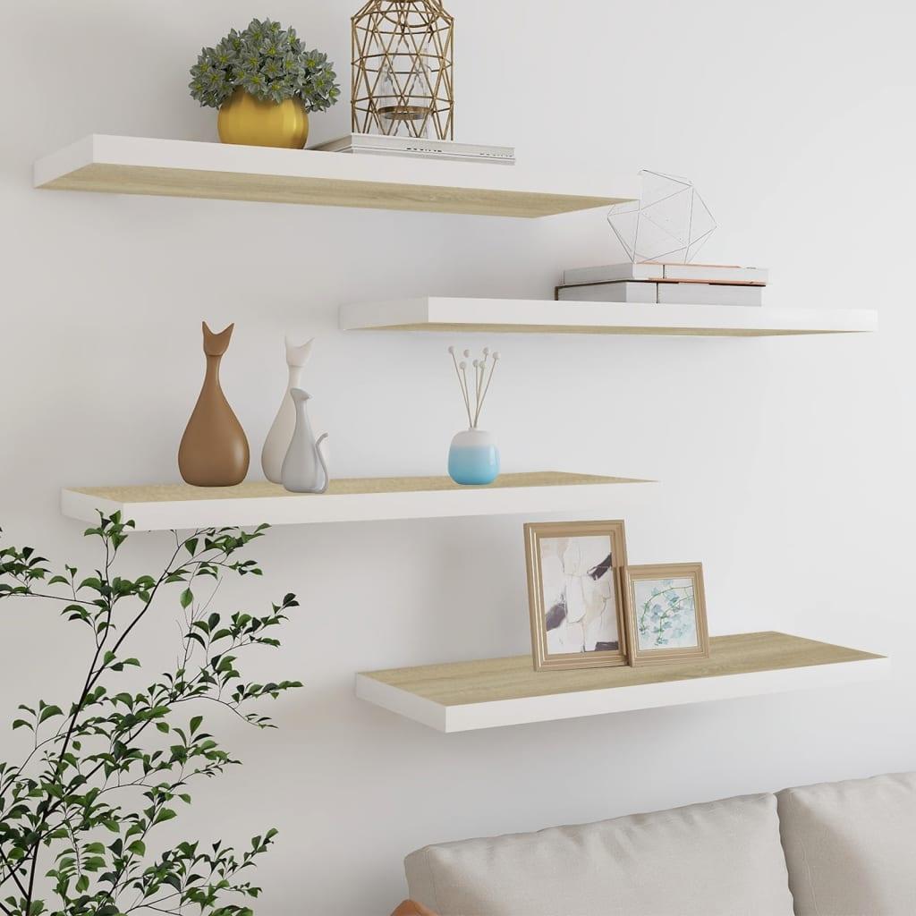 Floating Wall Shelves 4 pcs Oak and White 31.5"x9.3"x1.5" MDF at Set Shop and Smile
