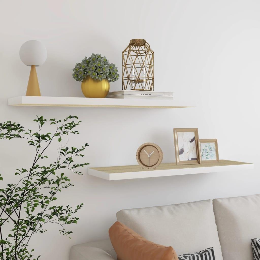 Floating Wall Shelves 2 pcs Oak and White 35.4"x9.3"x1.5" MDF at Set Shop and Smile