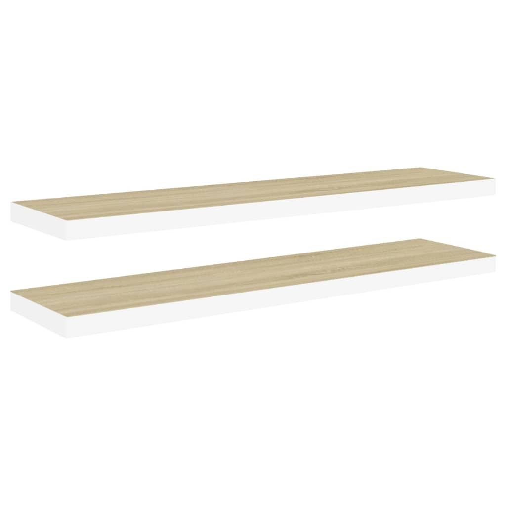 Floating Wall Shelves 2 pcs Oak and White 47.2"x9.3"x1.5" MDF at Set Shop and Smile