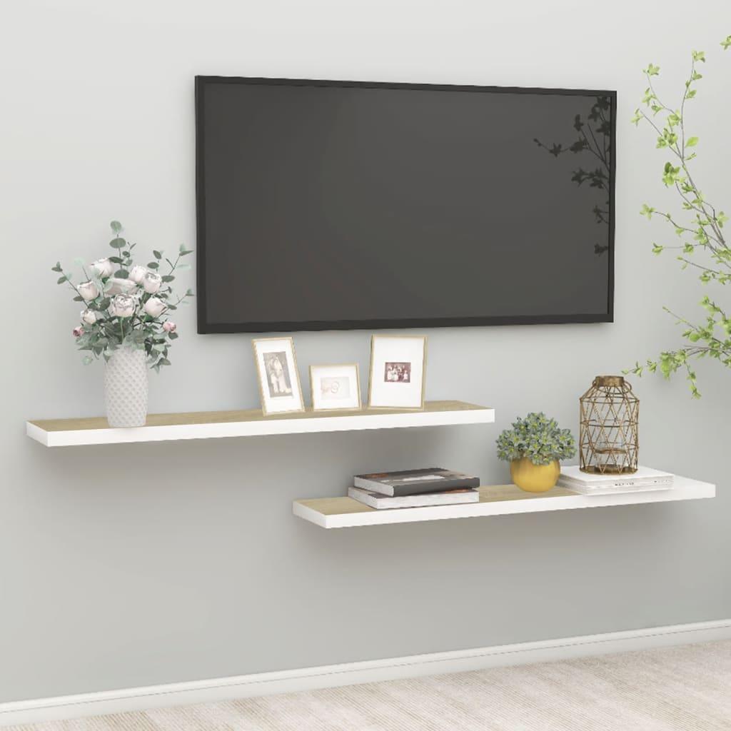Floating Wall Shelves 2 pcs Oak and White 47.2"x9.3"x1.5" MDF at Set Shop and Smile