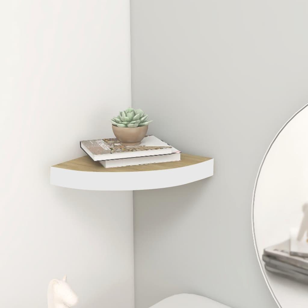 Wall Corner Shelf Oak and White 13.7"x13.7"x1.4" MDF at Set Shop and Smile