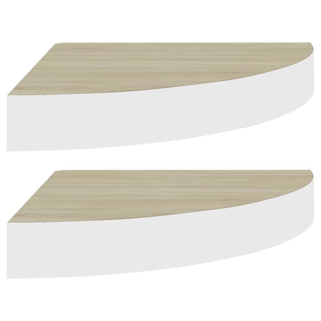 Wall Corner Shelves 2 pcs Oak and White 13.7"x13.7"x1.4" MDF at Set Shop and Smile