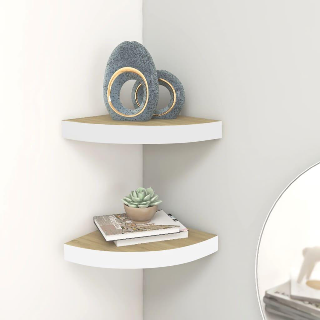 Wall Corner Shelves 2 pcs Oak and White 13.7"x13.7"x1.4" MDF at Set Shop and Smile