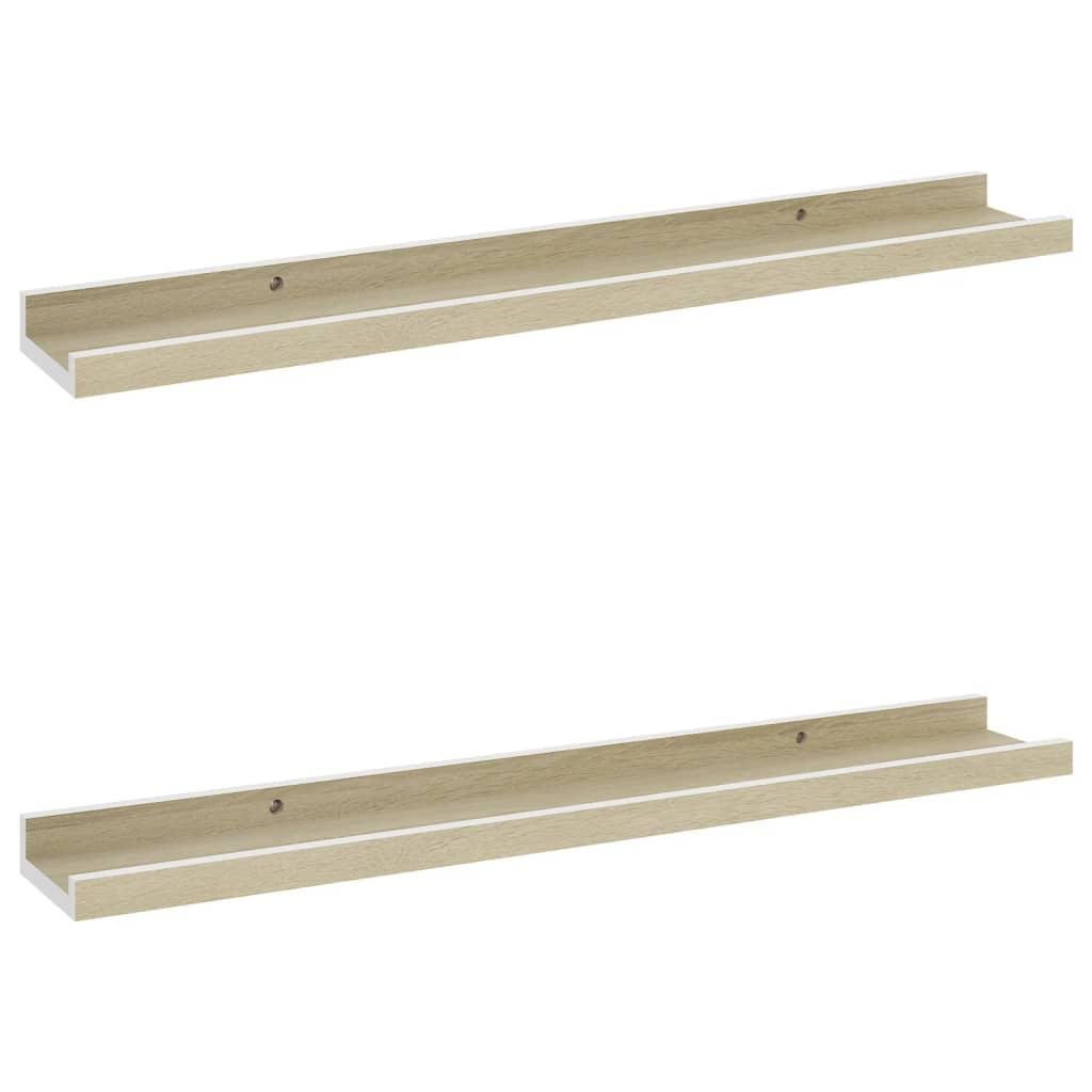 Wall Shelves 2 pcs White and Sonoma Oak 23.6"x3.5"x1.2" at Set Shop and Smile