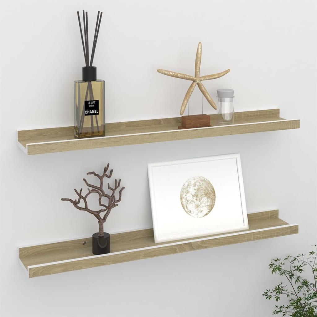 Wall Shelves 2 pcs White and Sonoma Oak 23.6"x3.5"x1.2" at Set Shop and Smile