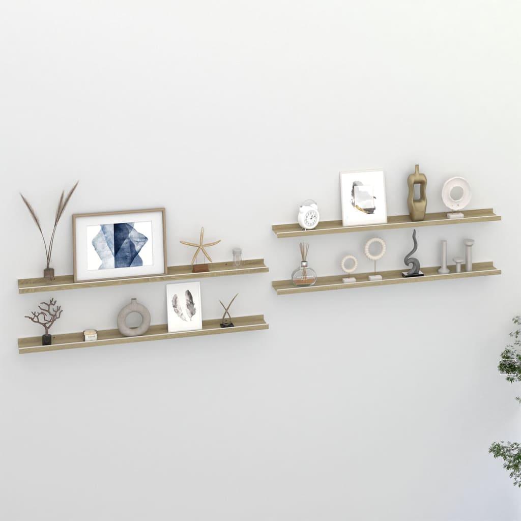 Wall Shelves 4 pcs White and Sonoma Oak 39.4"x3.5"x1.2" at Set Shop and Smile