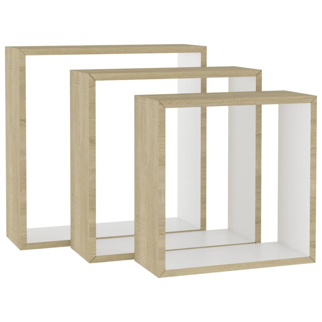Wall Cube Shelves 3 pcs White and Sonoma Oak at Set Shop and Smile