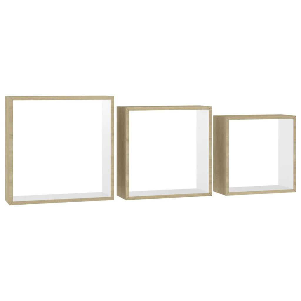Wall Cube Shelves 3 pcs White and Sonoma Oak at Set Shop and Smile