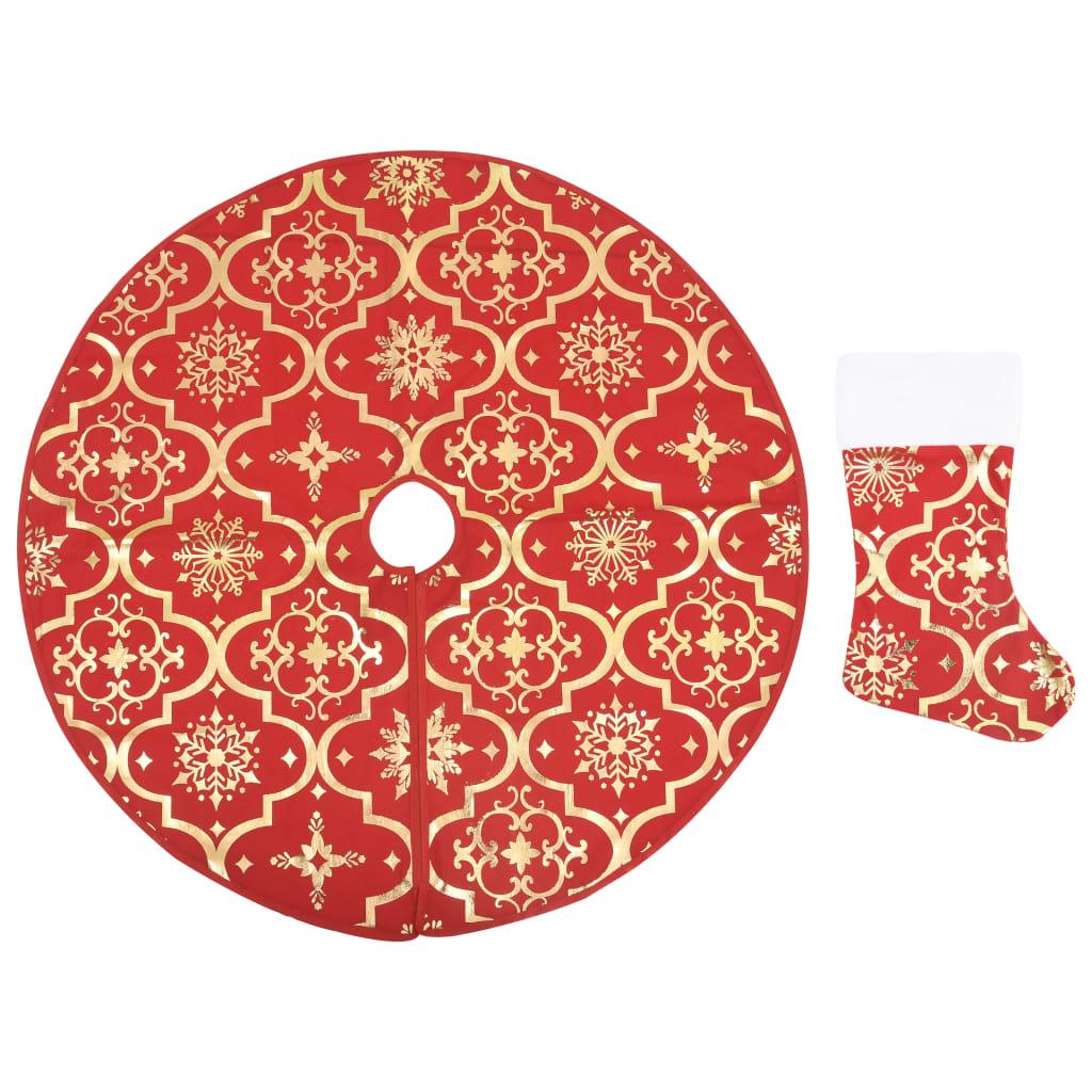 Luxury Christmas Tree Skirt with Sock Red 3 ft Fabric at Set Shop and Smile
