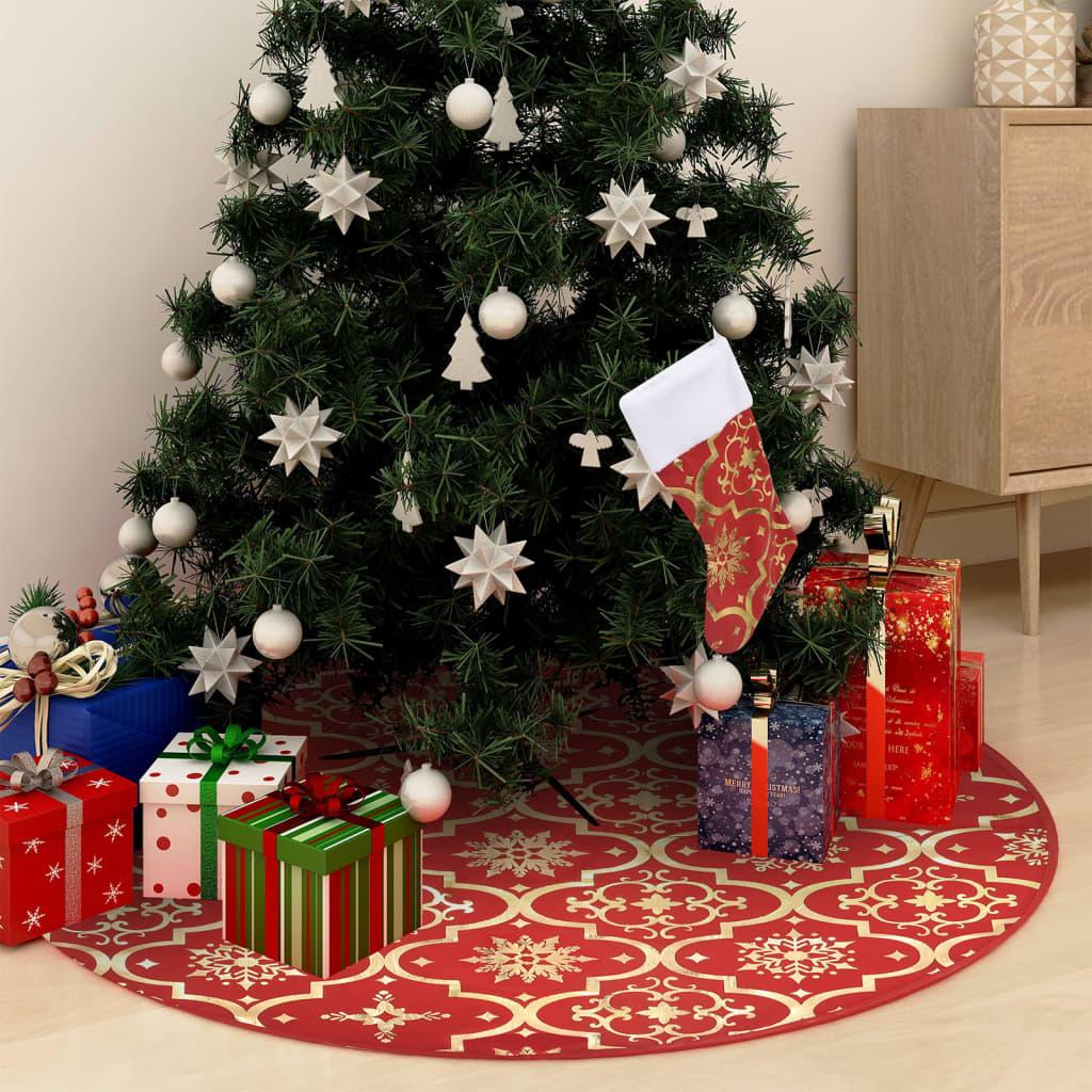 Luxury Christmas Tree Skirt with Sock Red 3 ft Fabric at Set Shop and Smile