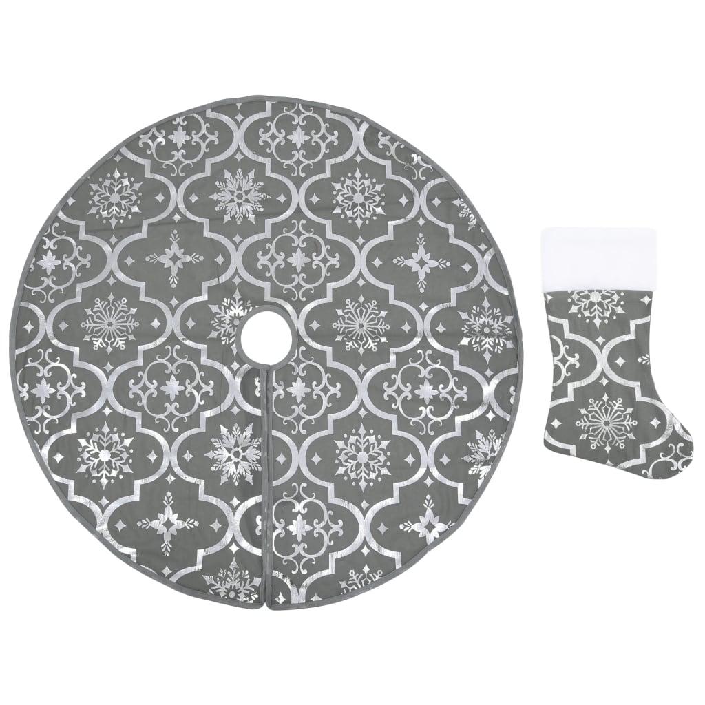 Luxury Christmas Tree Skirt with Sock Gray 4 ft Fabric at Set Shop and Smile
