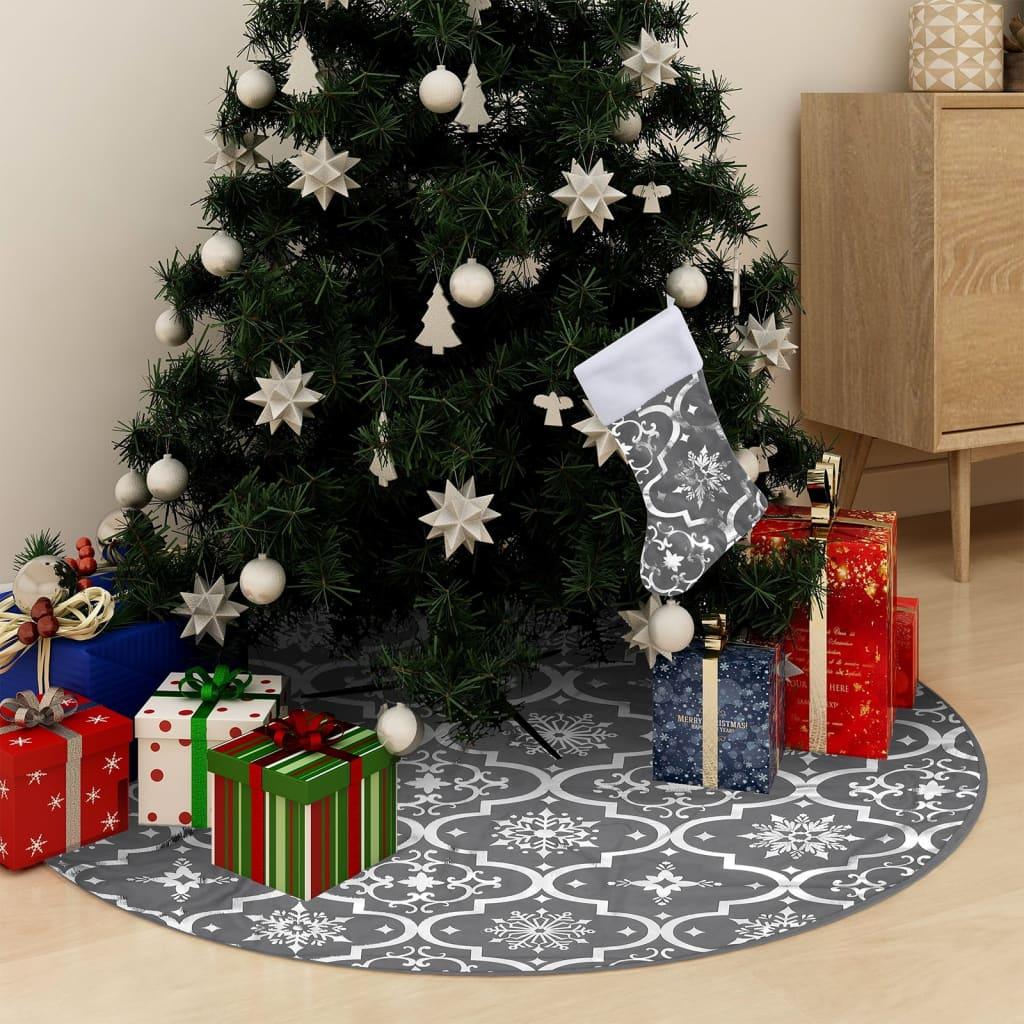 Luxury Christmas Tree Skirt with Sock Gray 4 ft Fabric at Set Shop and Smile