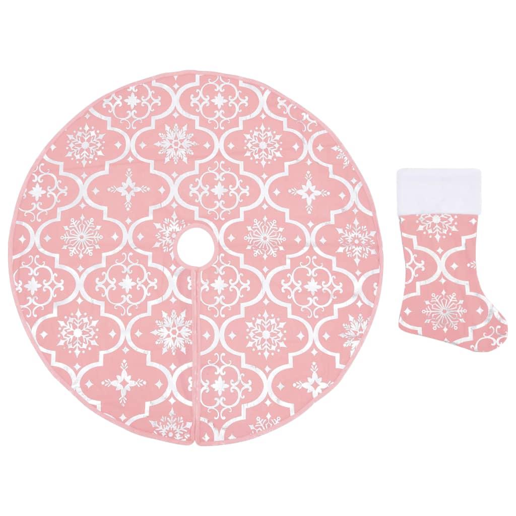 Luxury Christmas Tree Skirt with Sock Pink 4 ft Fabric at Set Shop and Smile