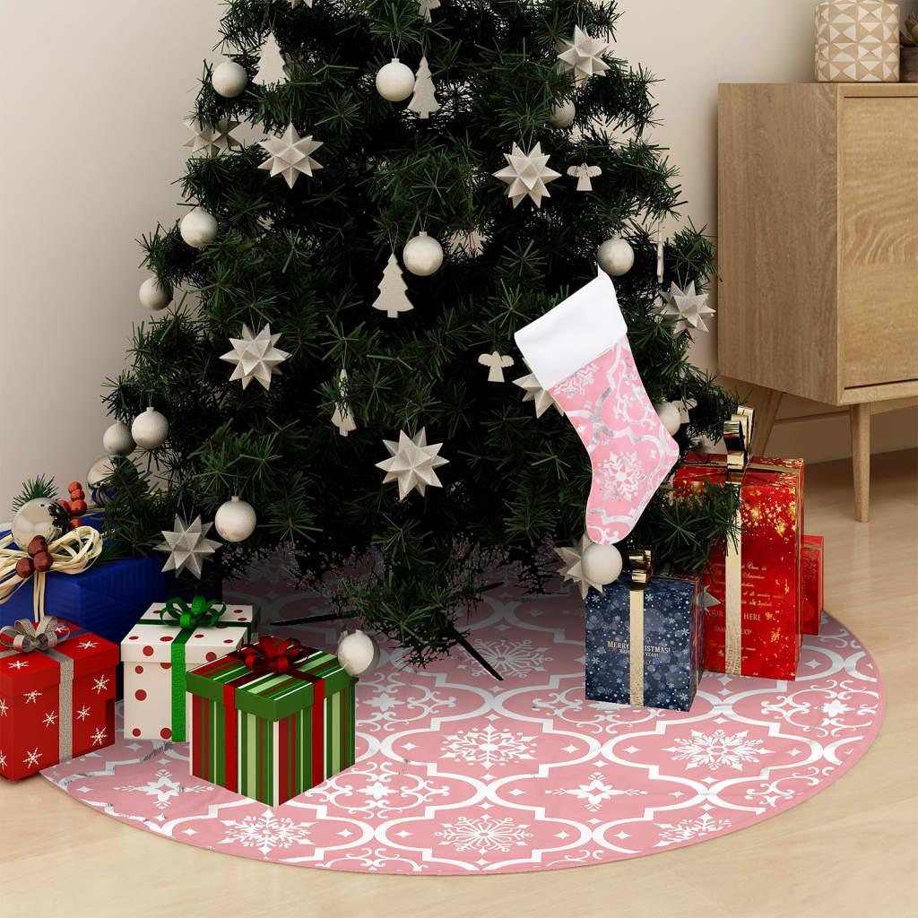 Luxury Christmas Tree Skirt with Sock Pink 4 ft Fabric at Set Shop and Smile