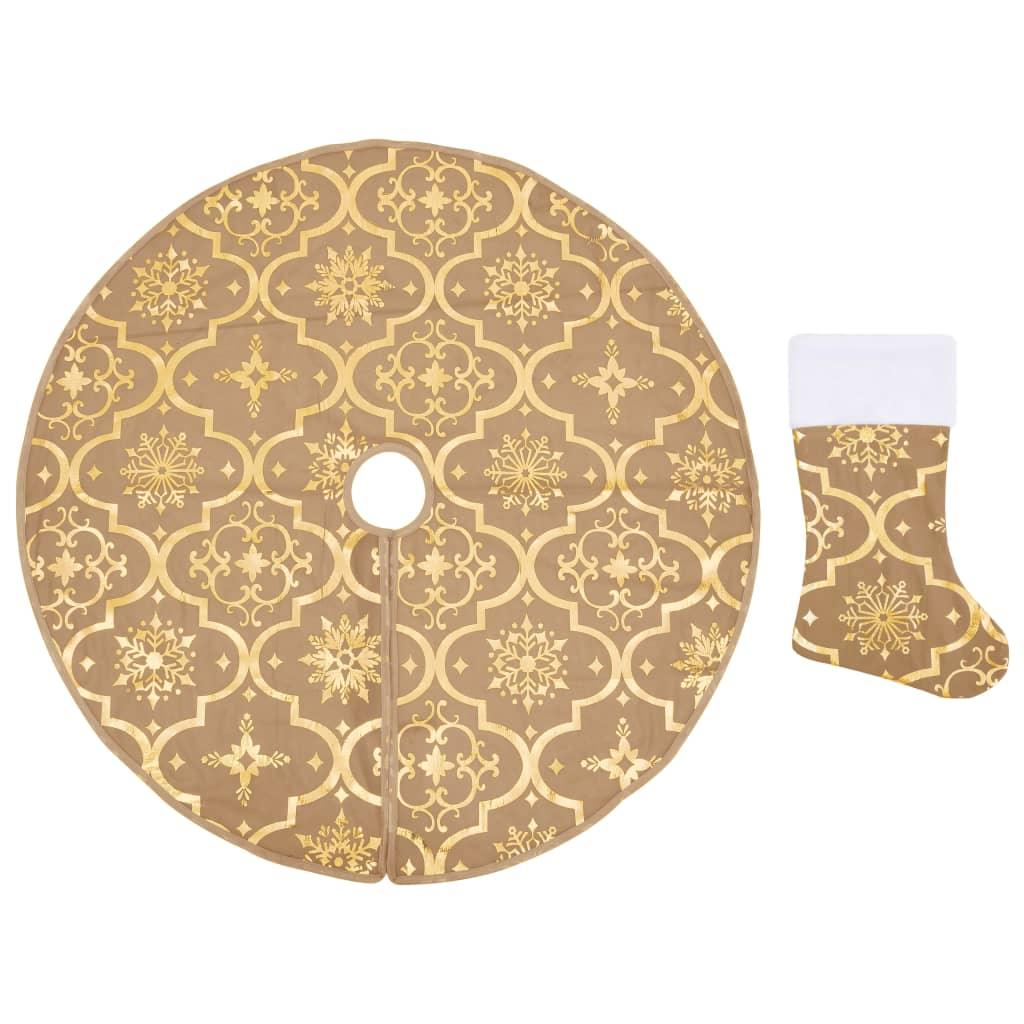 Luxury Christmas Tree Skirt with Sock Yellow 4 ft Fabric at Set Shop and Smile