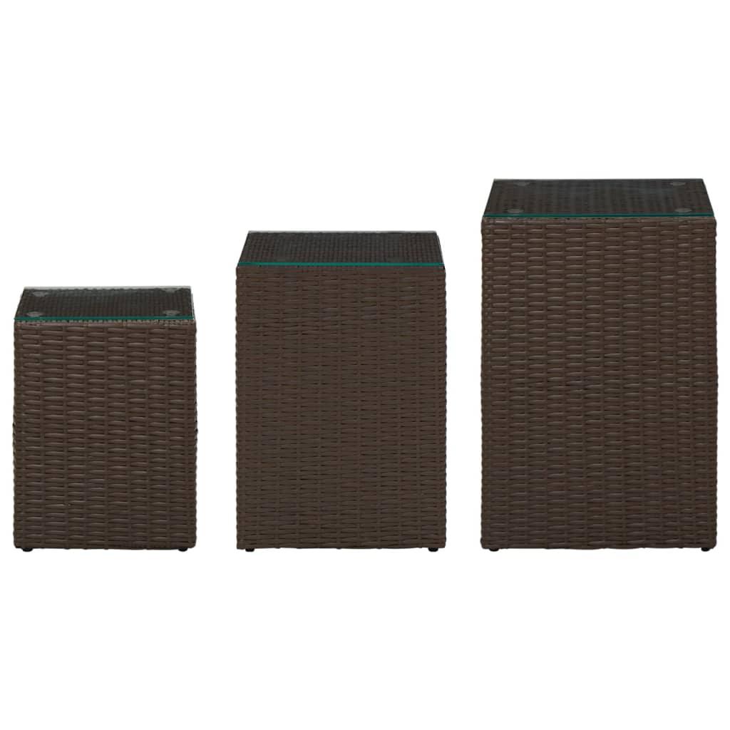 Side Tables 3 pcs with Glass Top Brown Poly Rattan at Set Shop and Smile