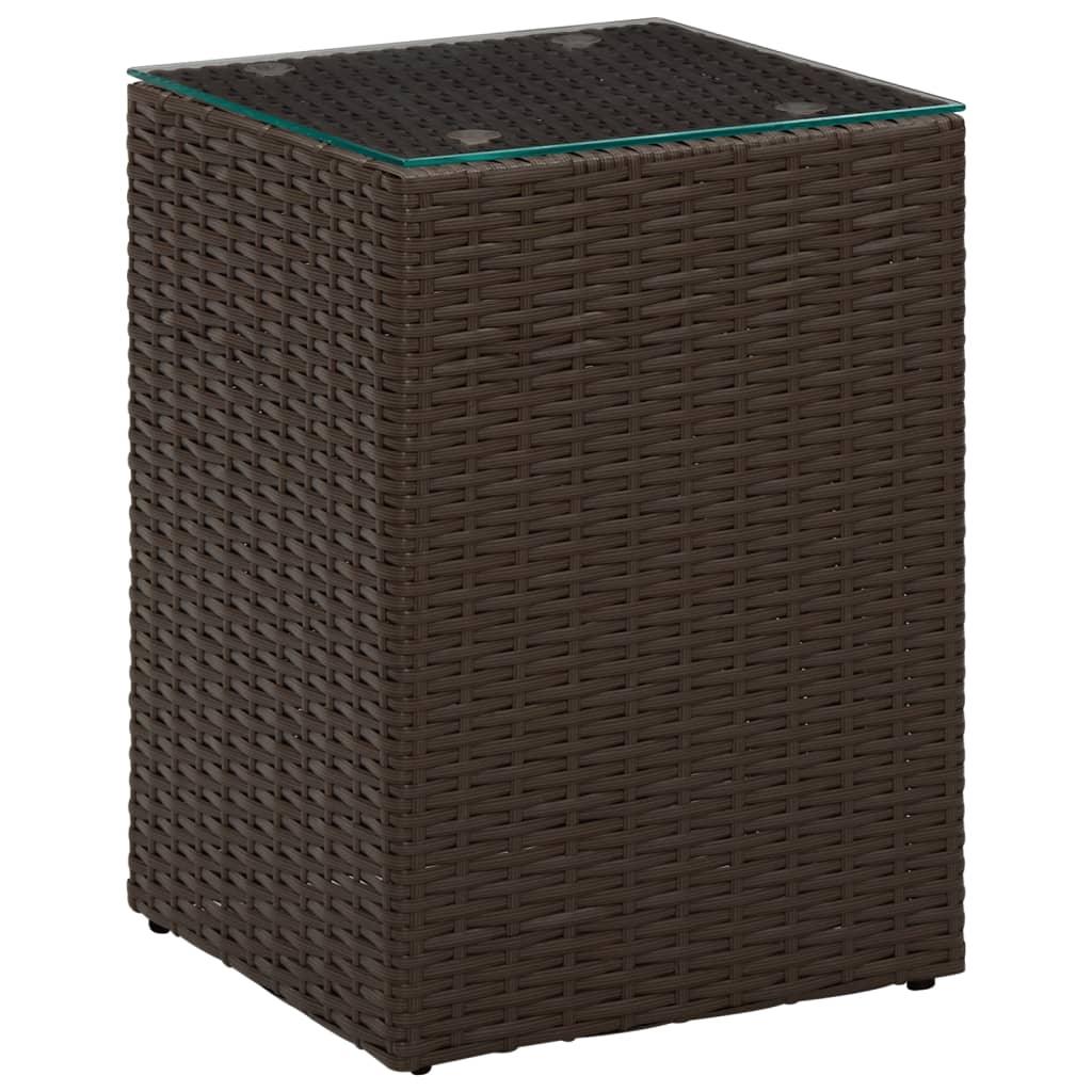 Side Tables 3 pcs with Glass Top Brown Poly Rattan at Set Shop and Smile