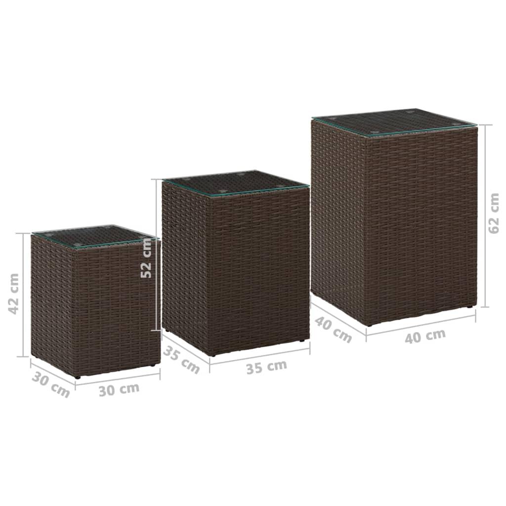 Side Tables 3 pcs with Glass Top Brown Poly Rattan at Set Shop and Smile