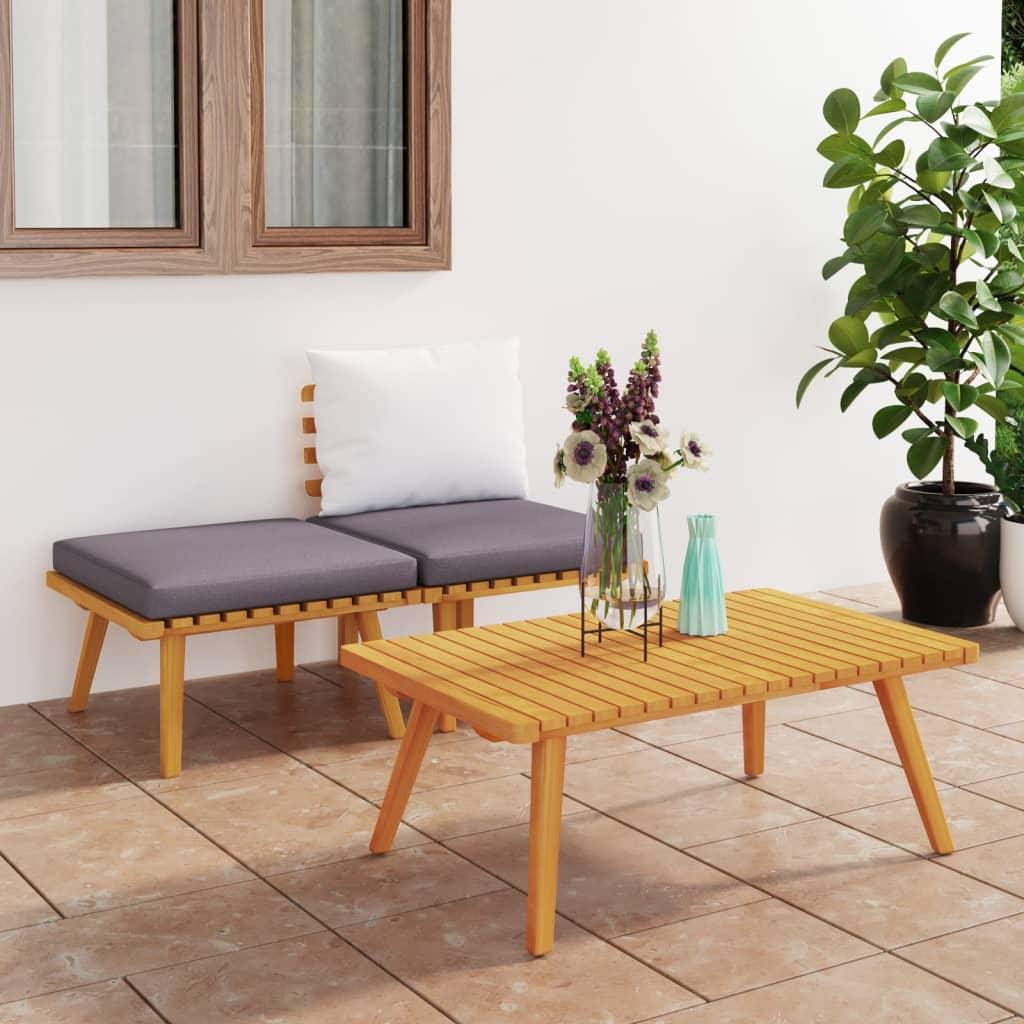 3 Piece Patio Lounge Set with Cushions Solid Acacia Wood at Set Shop and Smile