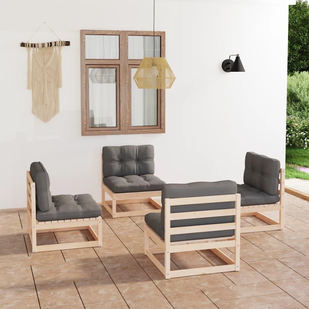 4 Piece Patio Lounge Set with Cushions Solid Pinewood at Set Shop and Smile