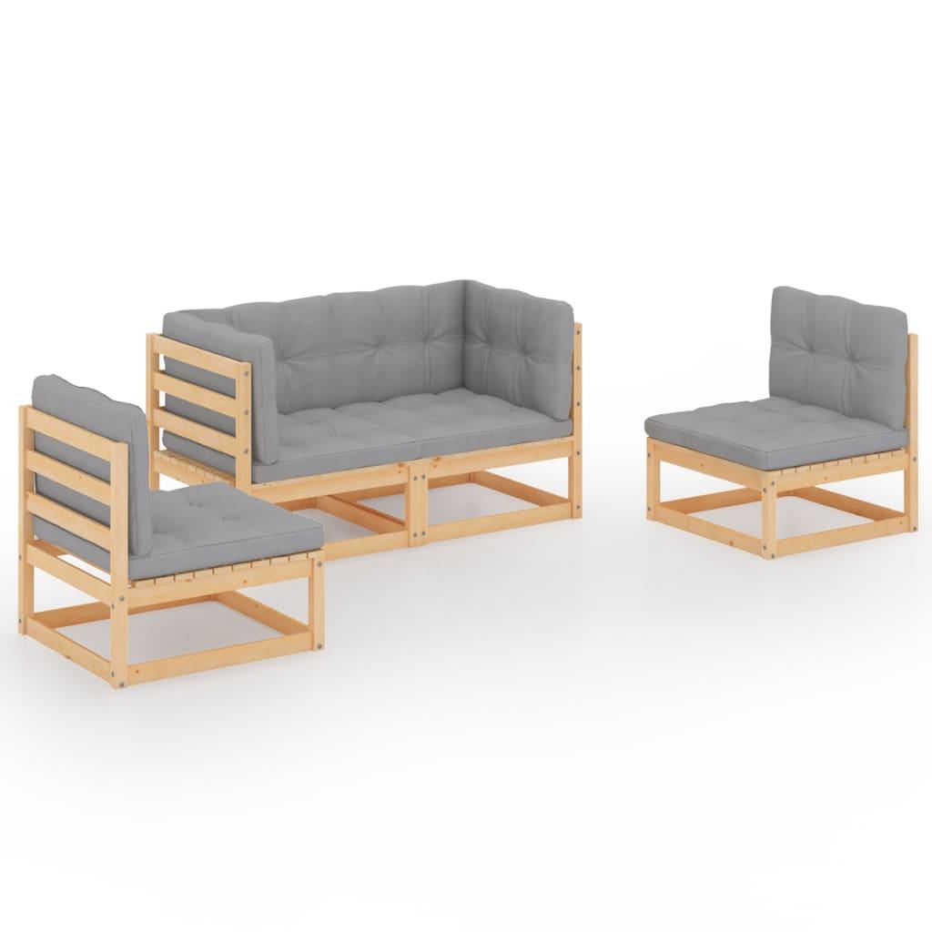 4 Piece Patio Lounge Set with Cushions Solid Pinewood at Set Shop and Smile