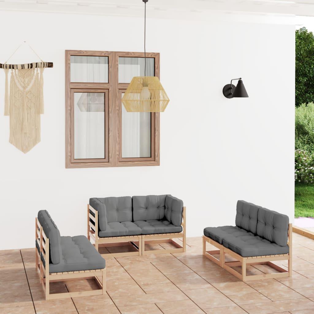 6 Piece Patio Lounge Set with Cushions Solid Pinewood at Set Shop and Smile
