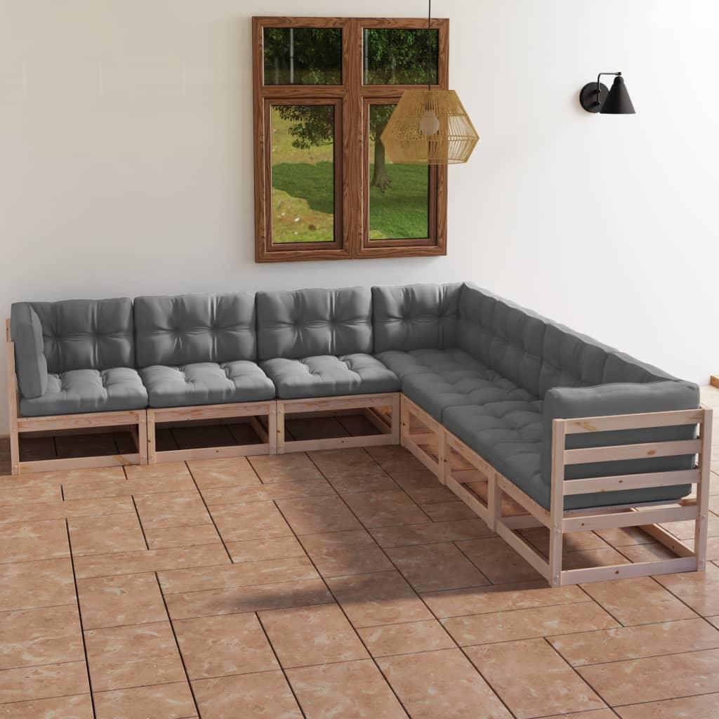 7 Piece Patio Lounge Set with Cushions Solid Pinewood at Set Shop and Smile