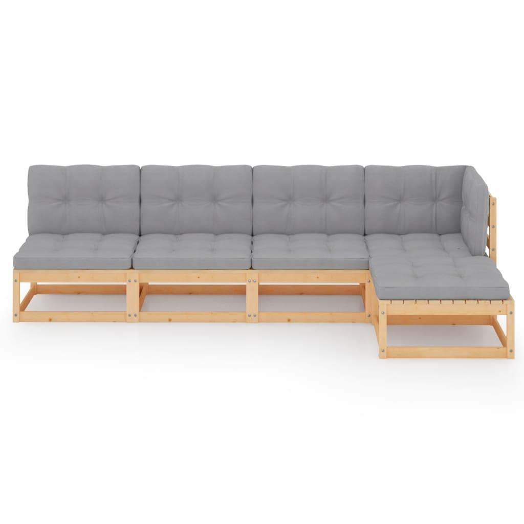 5 Piece Patio Lounge Set with Cushions Solid Pinewood at Set Shop and Smile