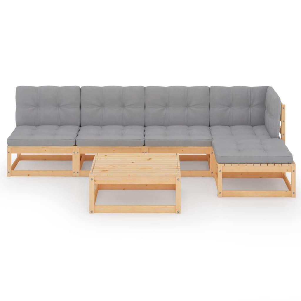 6 Piece Patio Lounge Set with Cushions Solid Pinewood at Set Shop and Smile