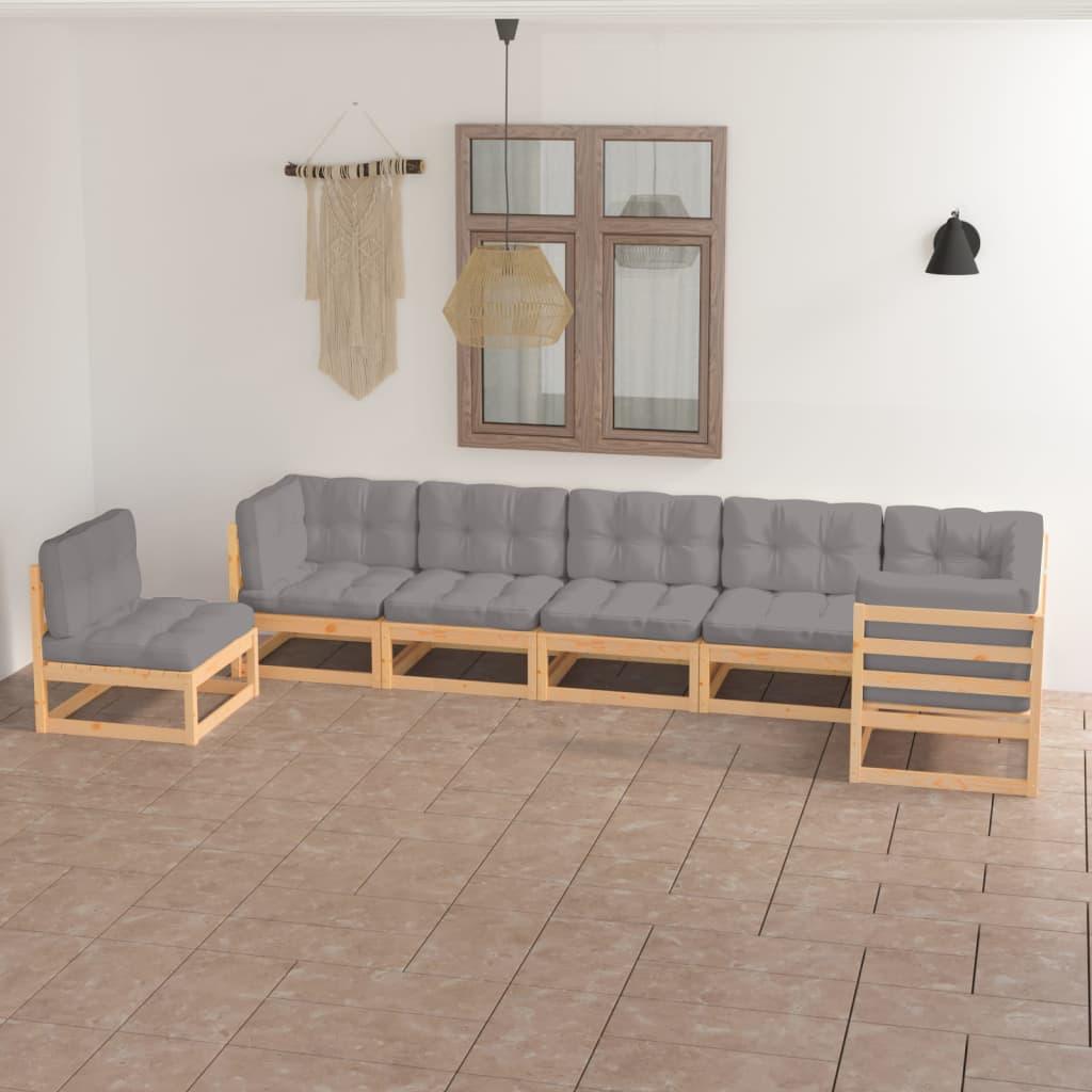 7 Piece Patio Lounge Set with Cushions Solid Pinewood at Set Shop and Smile