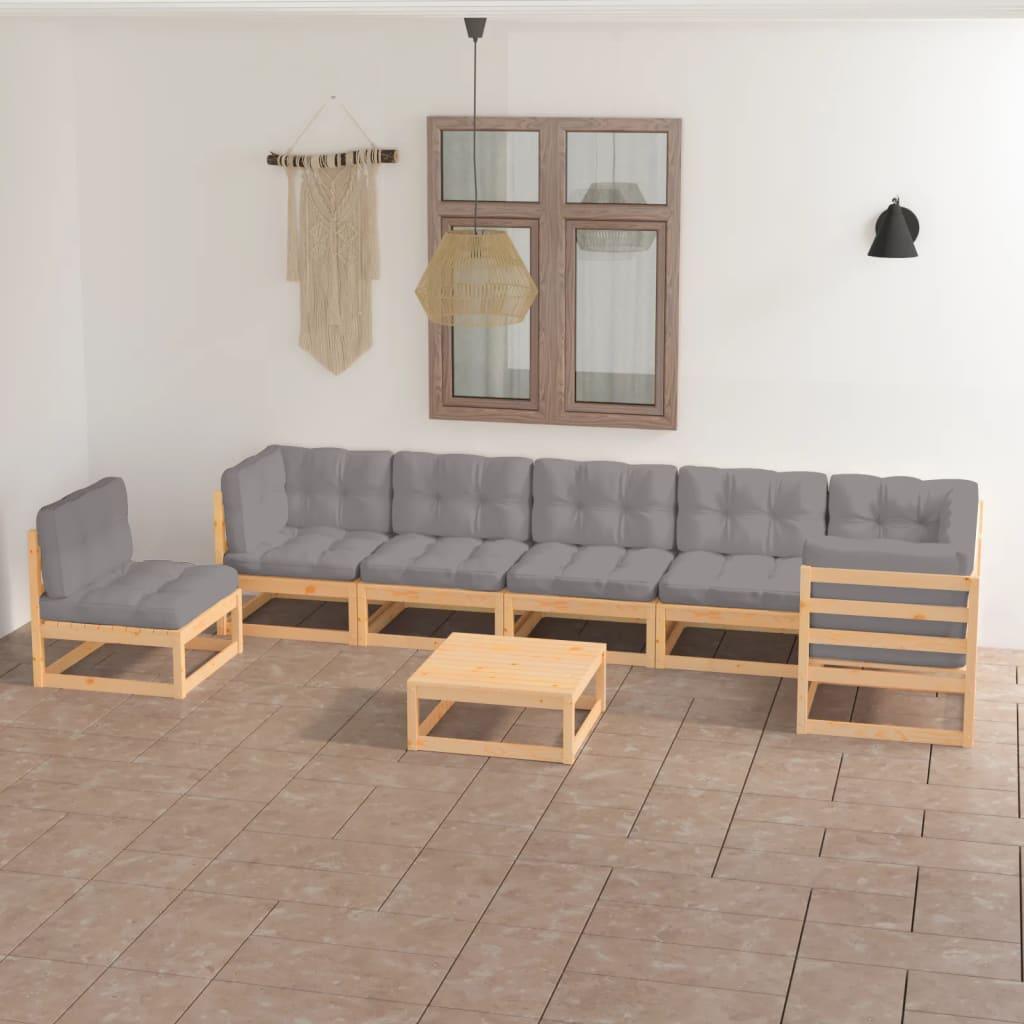 8 Piece Patio Lounge Set with Cushions Solid Pinewood at Set Shop and Smile