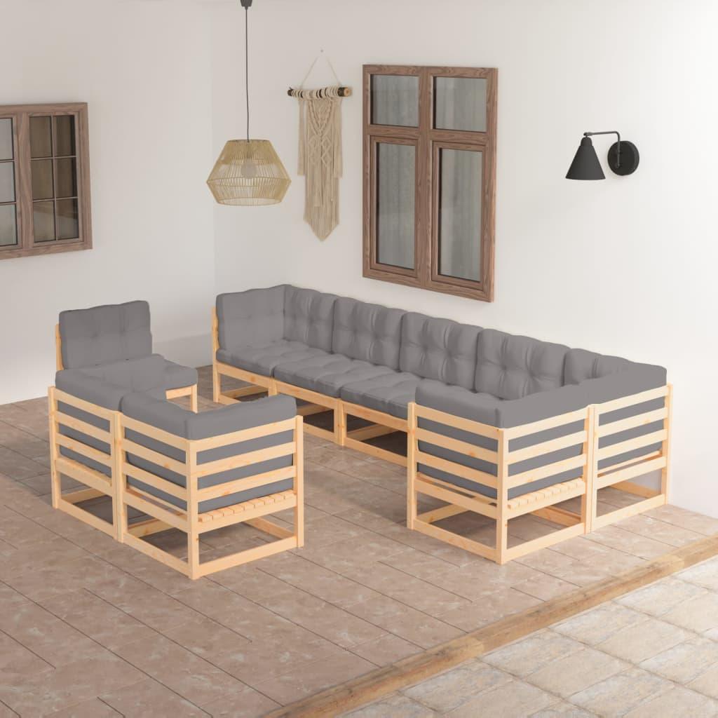 9 Piece Patio Lounge Set with Cushions Solid Pinewood at Set Shop and Smile