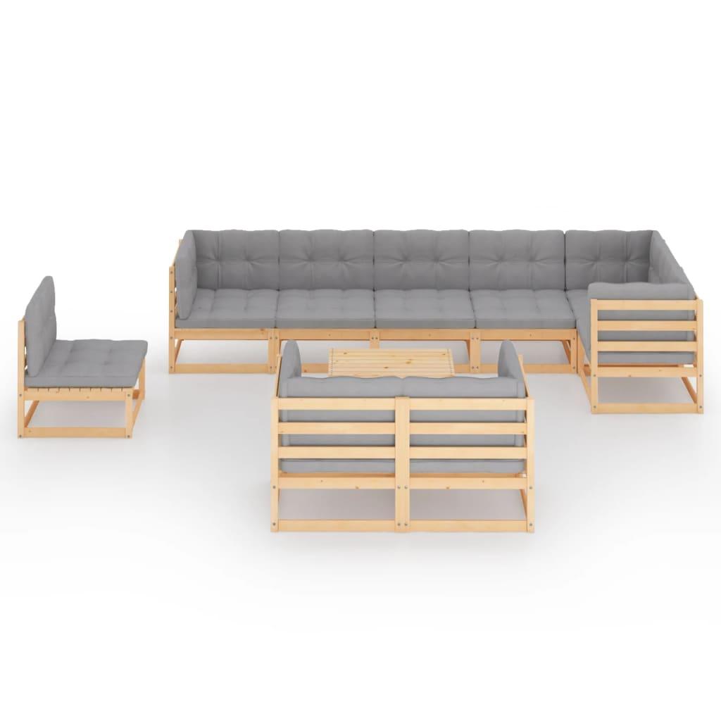 10 Piece Patio Lounge Set with Cushions Solid Pinewood at Set Shop and Smile