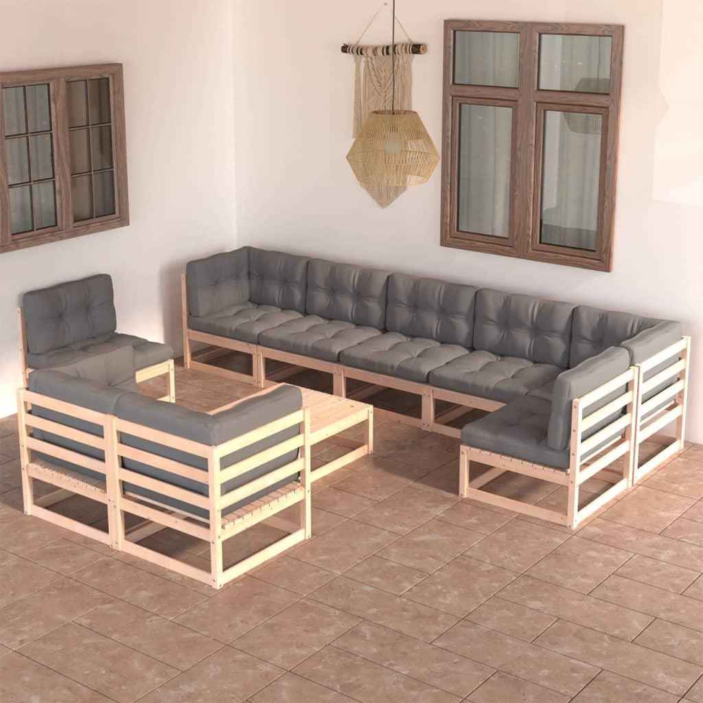 10 Piece Patio Lounge Set with Cushions Solid Pinewood at Set Shop and Smile