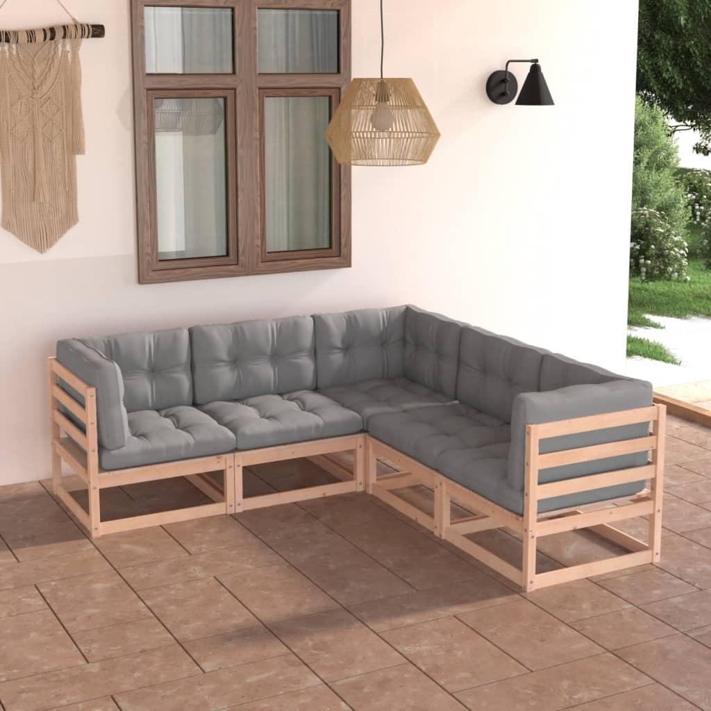 5 Piece Patio Lounge Set with Cushions Solid Pinewood at Set Shop and Smile