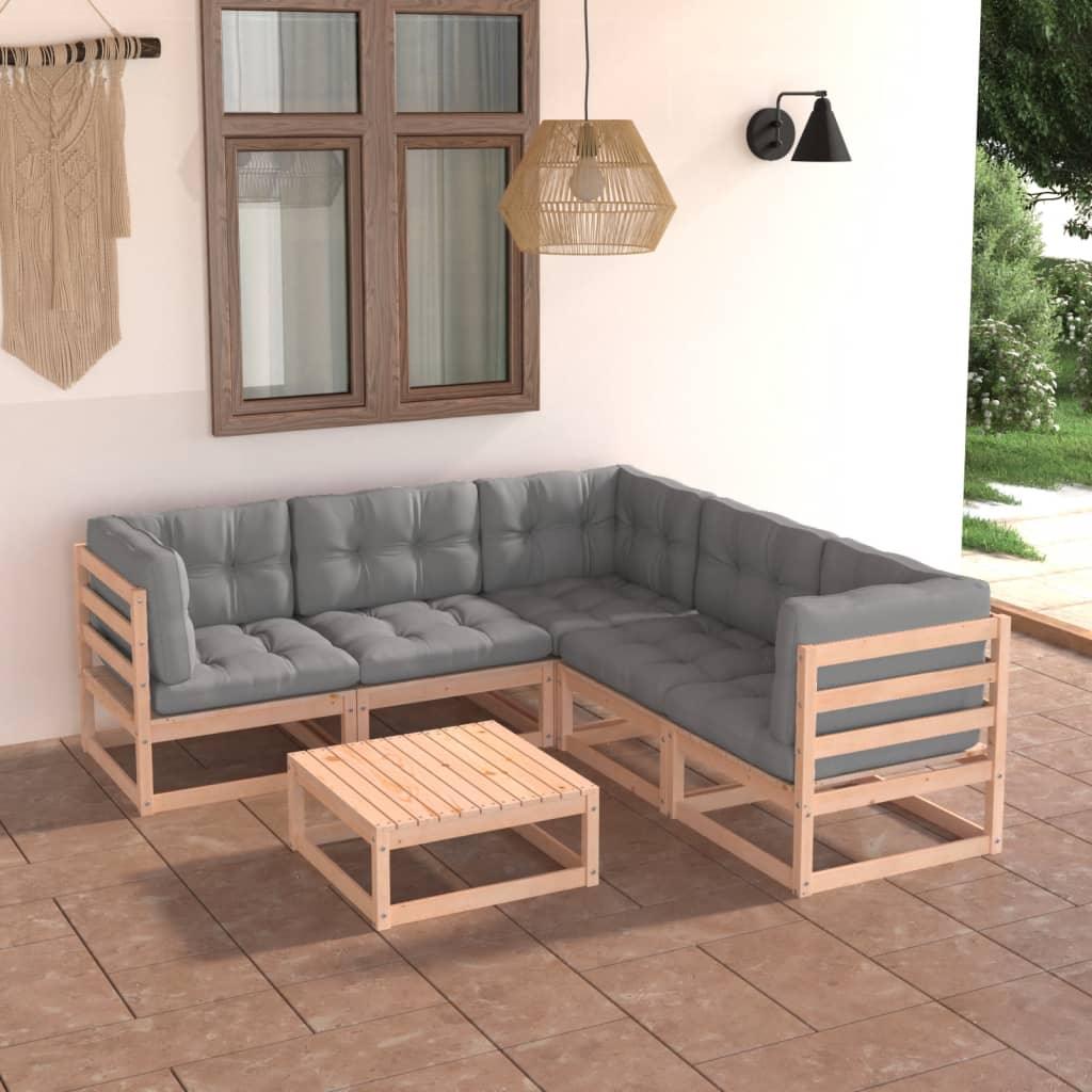 6 Piece Patio Lounge Set with Cushions Solid Pinewood at Set Shop and Smile
