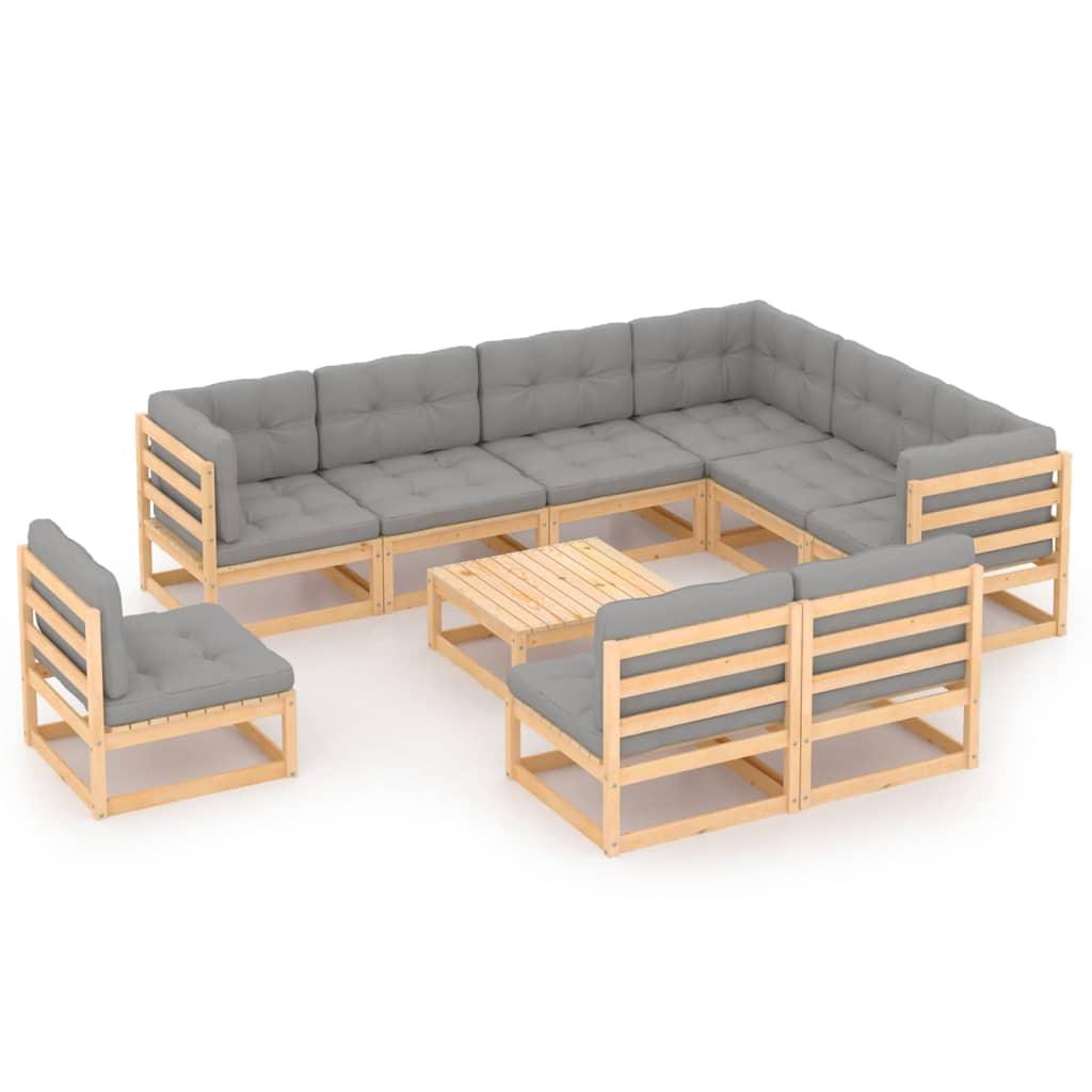 10 Piece Patio Lounge Set with Cushions Solid Pinewood at Set Shop and Smile