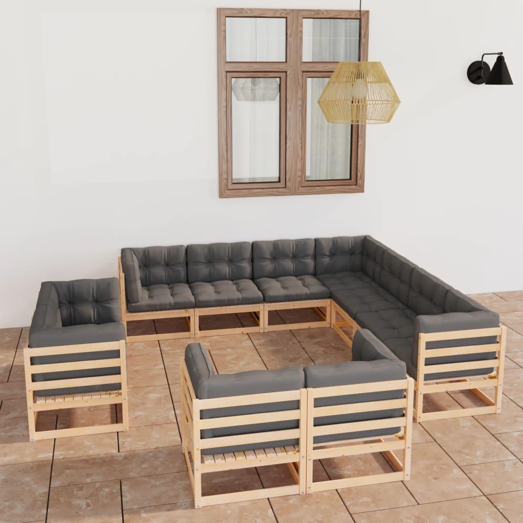 11 Piece Patio Lounge Set with Cushions Solid Pinewood at Set Shop and Smile