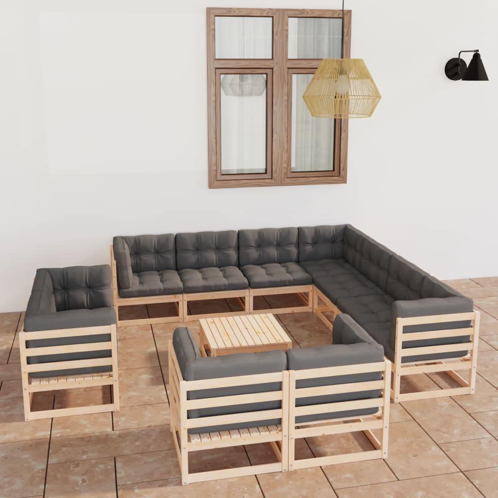 12 Piece Patio Lounge Set with Cushions Solid Pinewood at Set Shop and Smile