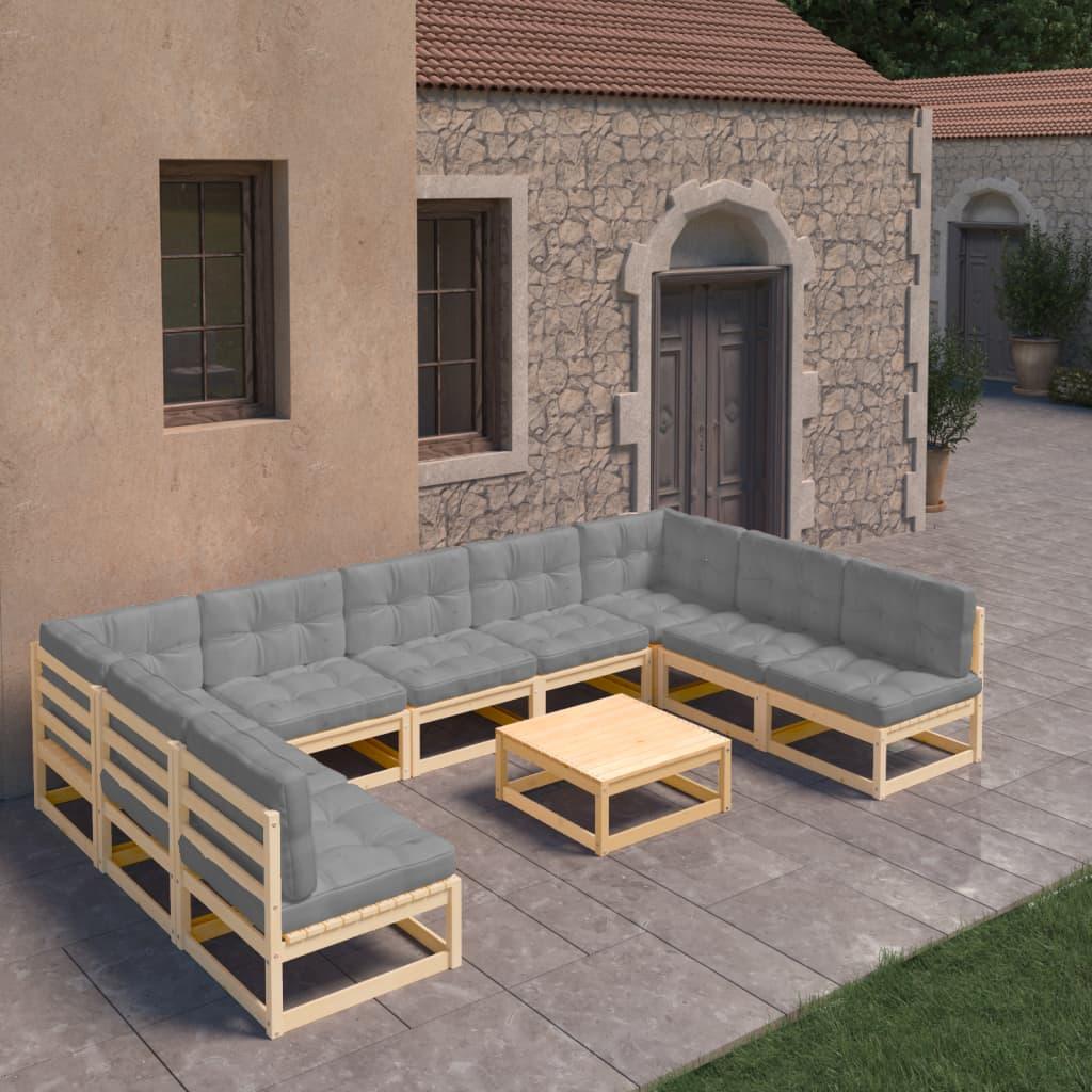 10 Piece Patio Lounge Set with Cushions Solid Pinewood at Set Shop and Smile