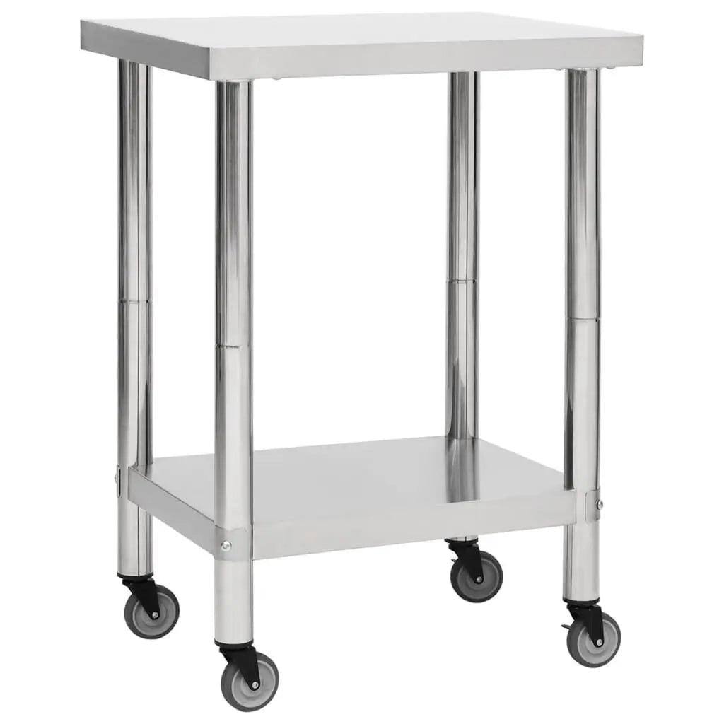 Kitchen Work Table with Wheels 23.6"x17.7"x33.5" Stainless Steel at Set Shop and Smile