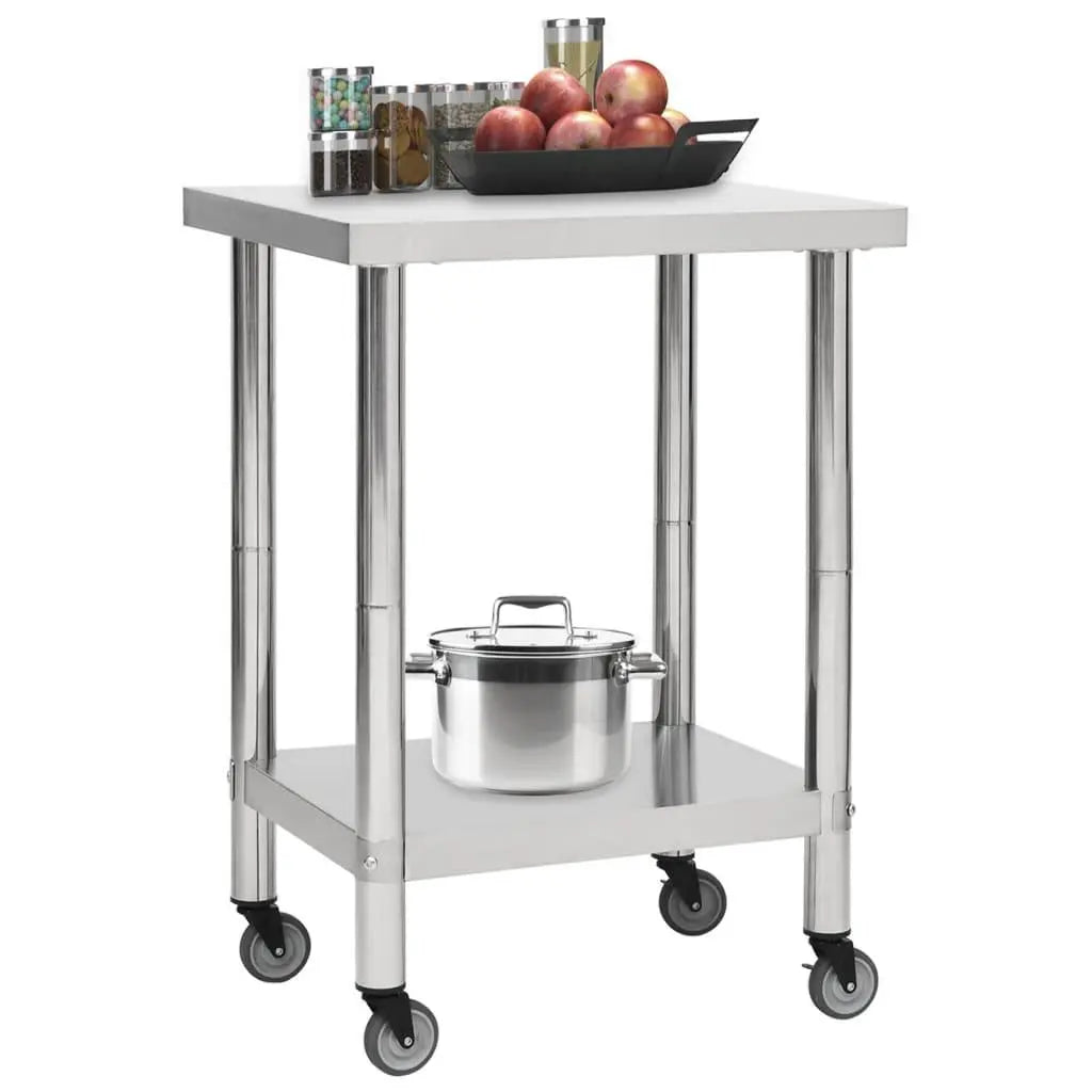 Kitchen Work Table with Wheels 23.6"x17.7"x33.5" Stainless Steel at Set Shop and Smile