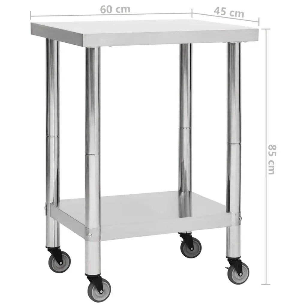 Kitchen Work Table with Wheels 23.6"x17.7"x33.5" Stainless Steel at Set Shop and Smile