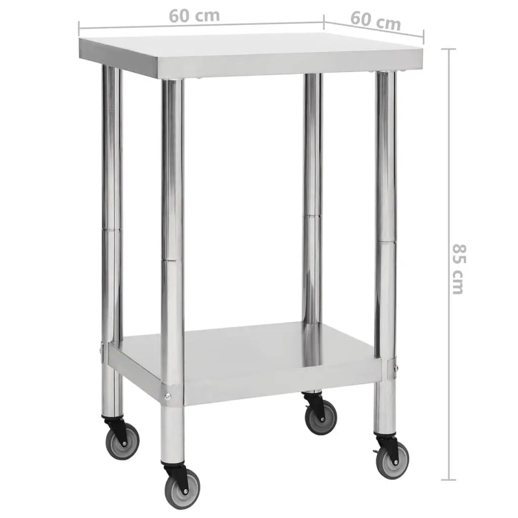 Kitchen Work Table with Wheels 23.6"x23.6"x33.5" Stainless Steel at Set Shop and Smile