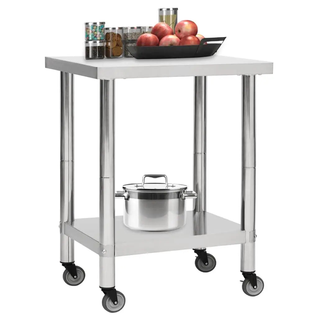 Kitchen Work Table with Wheels 31.5"x17.7"x33.5" Stainless Steel at Set Shop and Smile