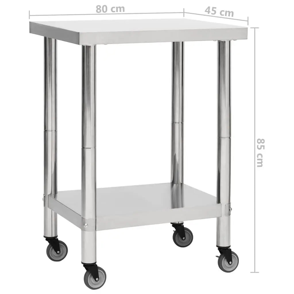 Kitchen Work Table with Wheels 31.5"x17.7"x33.5" Stainless Steel at Set Shop and Smile