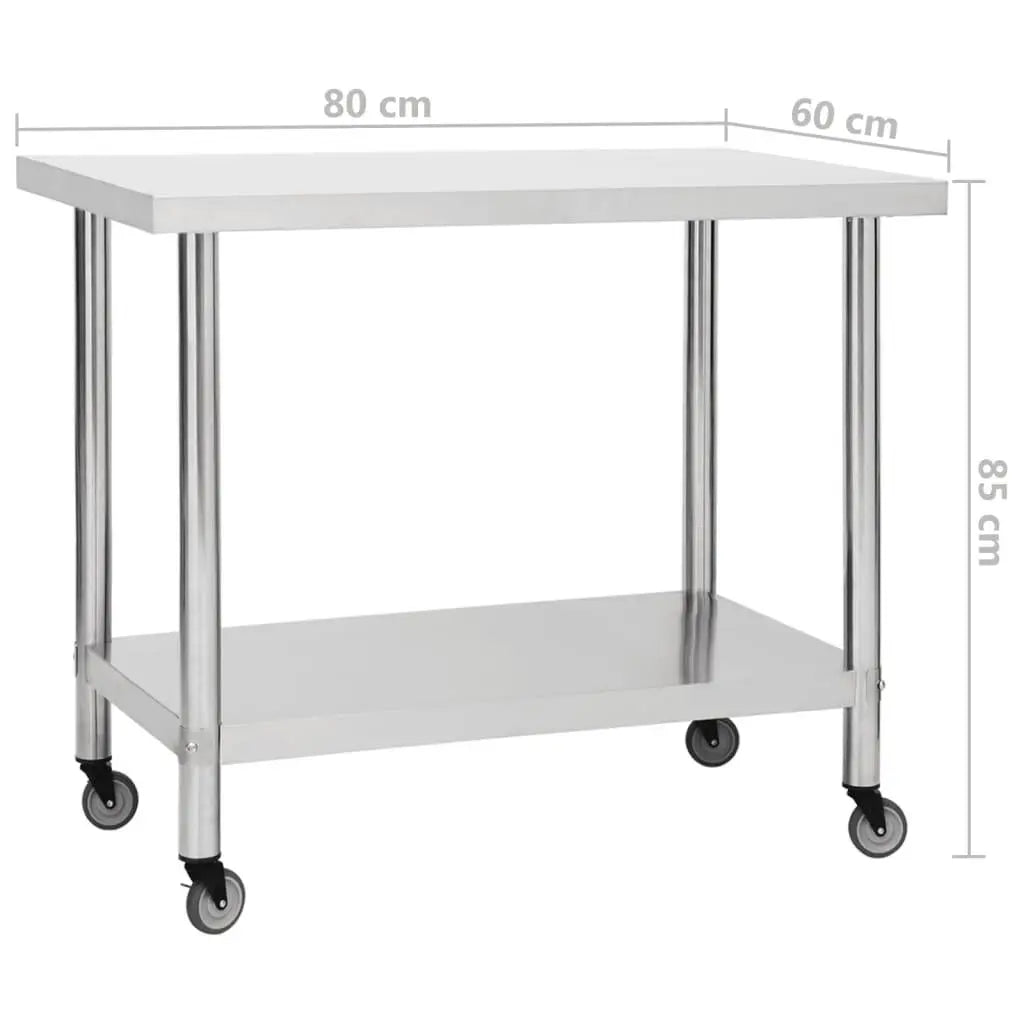 Kitchen Work Table with Wheels 31.5"x23.6"x33.5" Stainless Steel at Set Shop and Smile