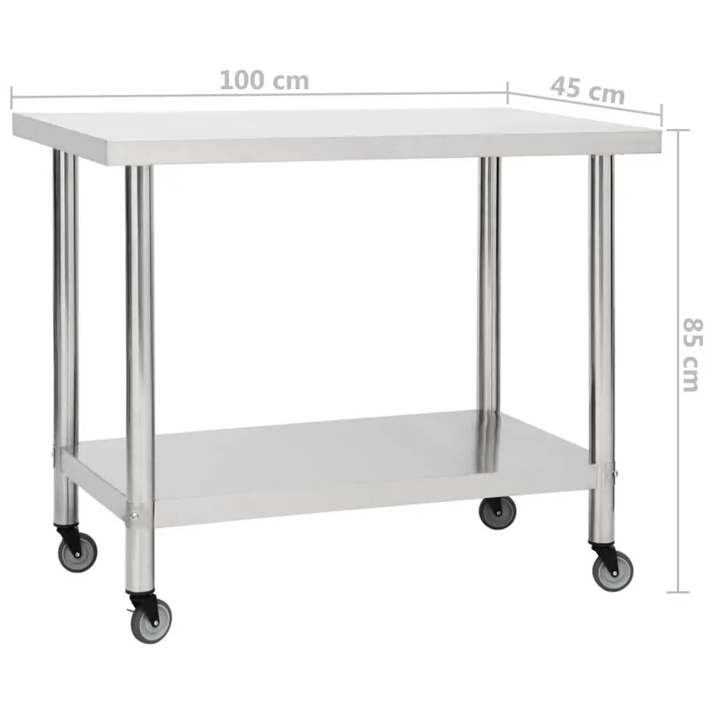 Kitchen Work Table with Wheels 39.4"x17.7"x33.5" Stainless Steel at Set Shop and Smile