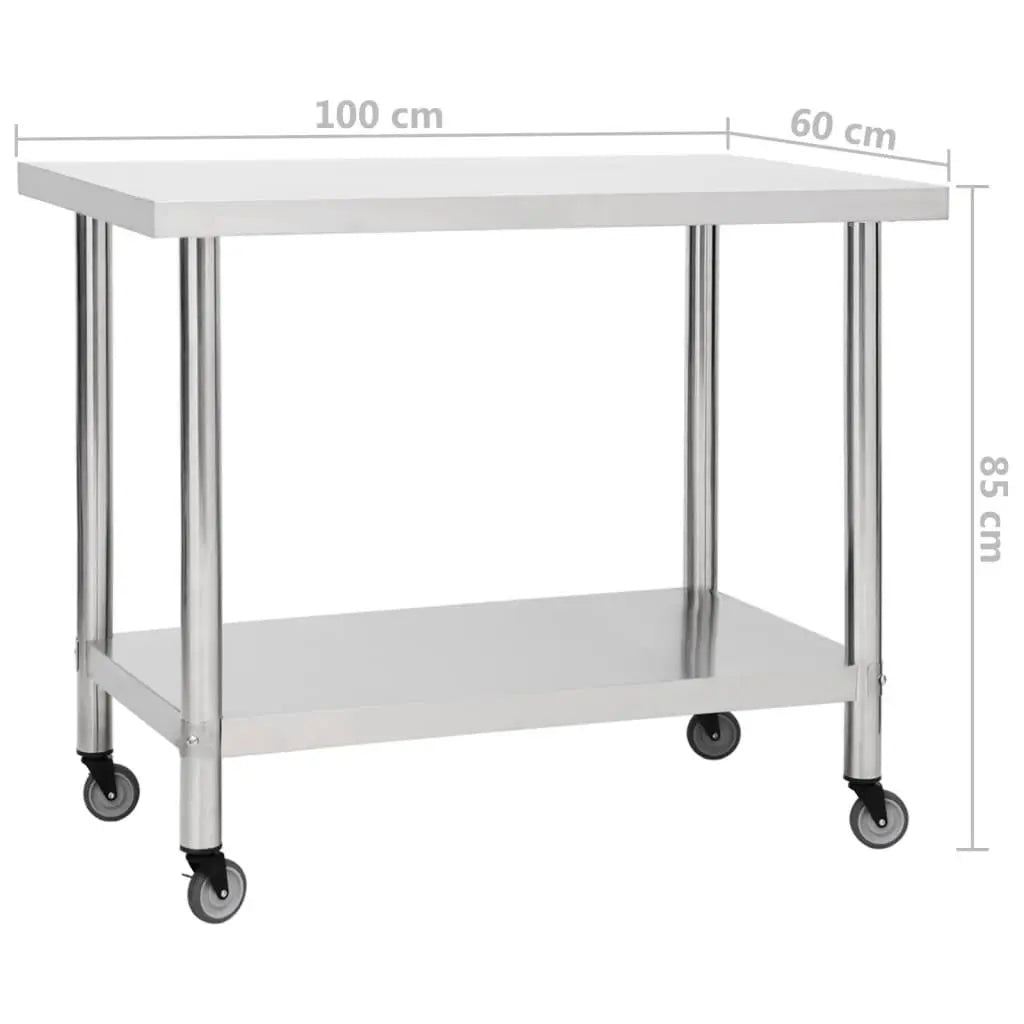 Kitchen Work Table with Wheels 39.4"x23.6"x33.5" Stainless Steel at Set Shop and Smile